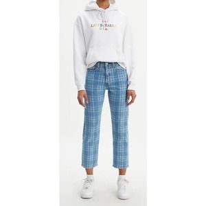 COPY - Levi's Wedgie Straight Fit Plaid Print Jeans Jive Chill Blue 25